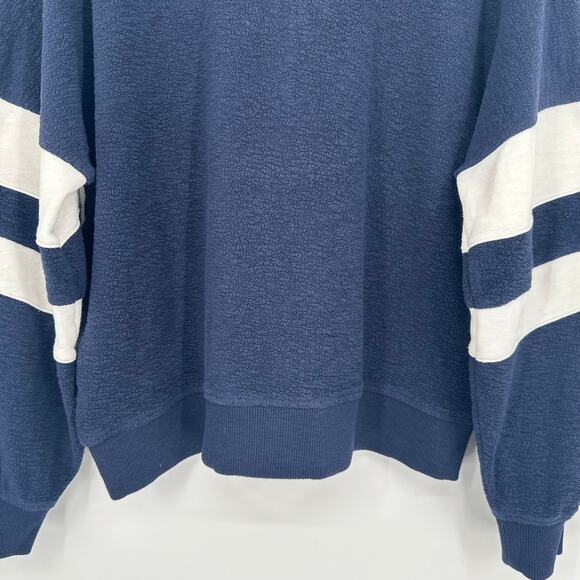 Faherty Beach Fleece Quarter Zip Sweatshirt Striped Jacket Navy Blue White - Picture 12 of 16